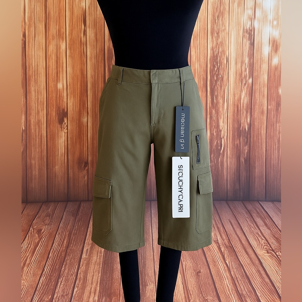 Madden Girl Women Slouchy Capri Cargo Bermuda Olive Green Casual Pockets Size M